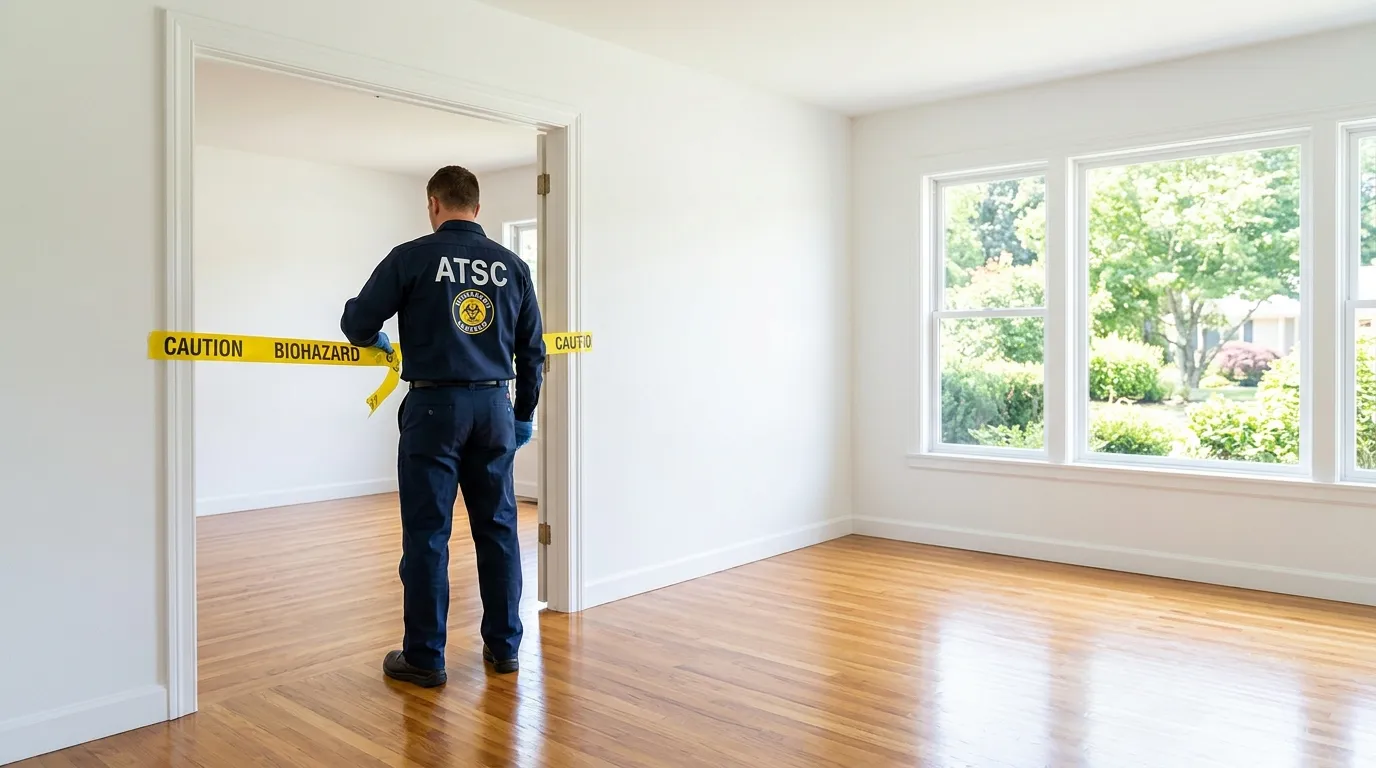 Certified biohazard cleanup crew performing Decomposition Cleanup in Countryside